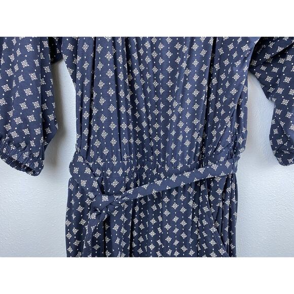 NWT Sz XL Garnet Hill LS Elas Nck Blue Prnt Waistbnd Tie Pkts Wide Leg Jump Suit - Picture 4 of 15